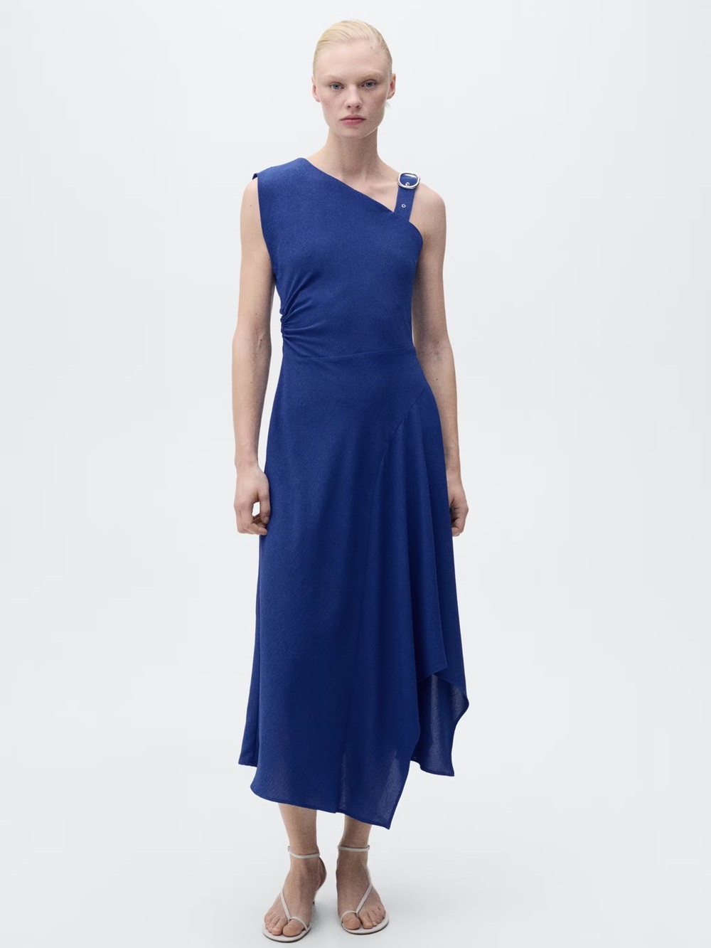 Mango Blue asymmetrical buckle strap dress NWT